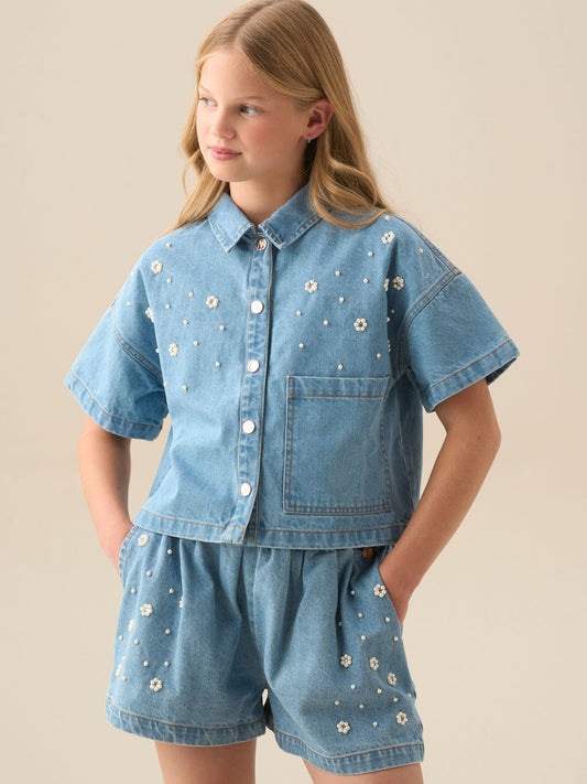 Dsiney Kidz - Angel & Rocket Blue Zeta Boxy Embellished Denim Shirt image 2