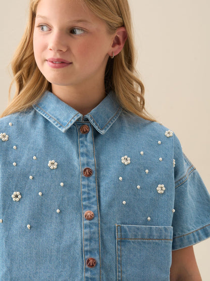 Dsiney Kidz - Angel & Rocket Blue Zeta Boxy Embellished Denim Shirt image 3