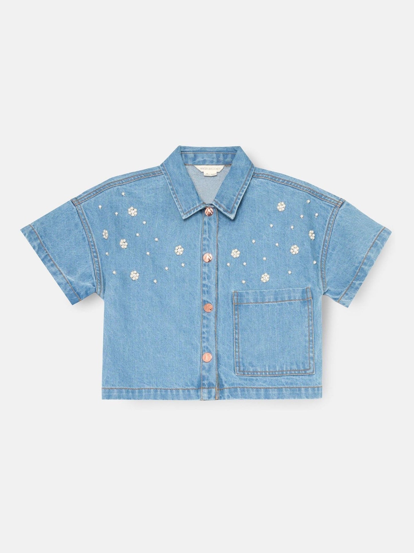 Dsiney Kidz - Angel & Rocket Blue Zeta Boxy Embellished Denim Shirt image 5