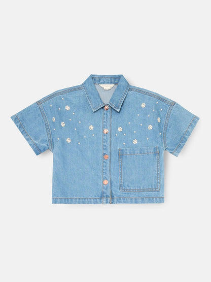 Dsiney Kidz - Angel & Rocket Blue Zeta Boxy Embellished Denim Shirt image 5