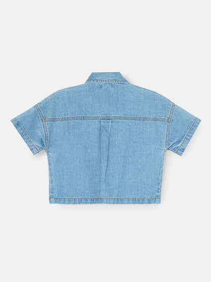 Dsiney Kidz - Angel & Rocket Blue Zeta Boxy Embellished Denim Shirt image 6
