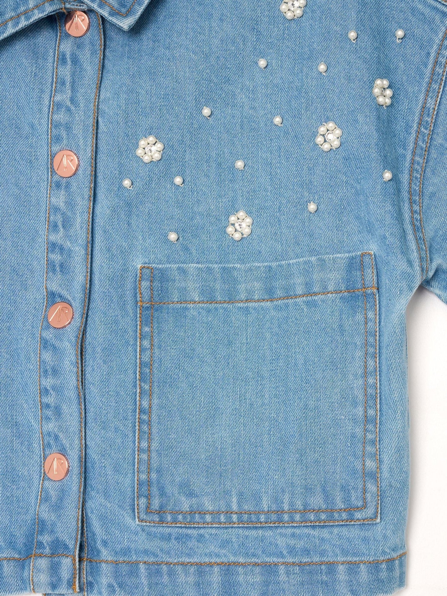 Dsiney Kidz - Angel & Rocket Blue Zeta Boxy Embellished Denim Shirt image 7