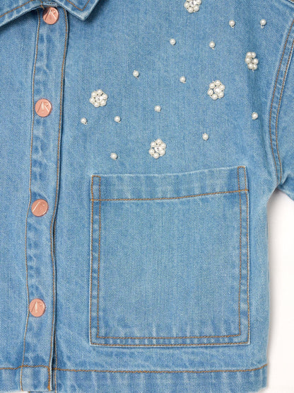 Dsiney Kidz - Angel & Rocket Blue Zeta Boxy Embellished Denim Shirt image 7