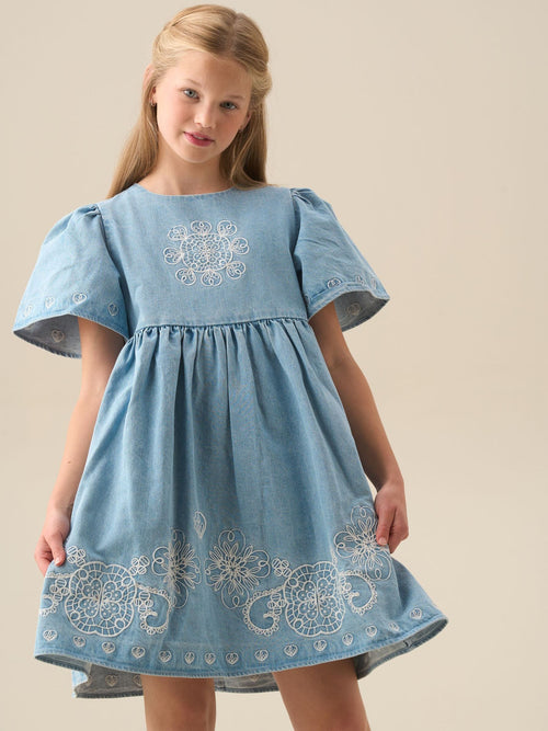 Dsiney Kidz - Angel & Rocket Blue Reyna Ivory Embroidered Swing Dress image 1