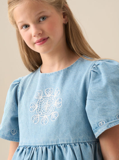 Angel & Rocket Blue Reyna Ivory Embroidered Swing Dress image 4