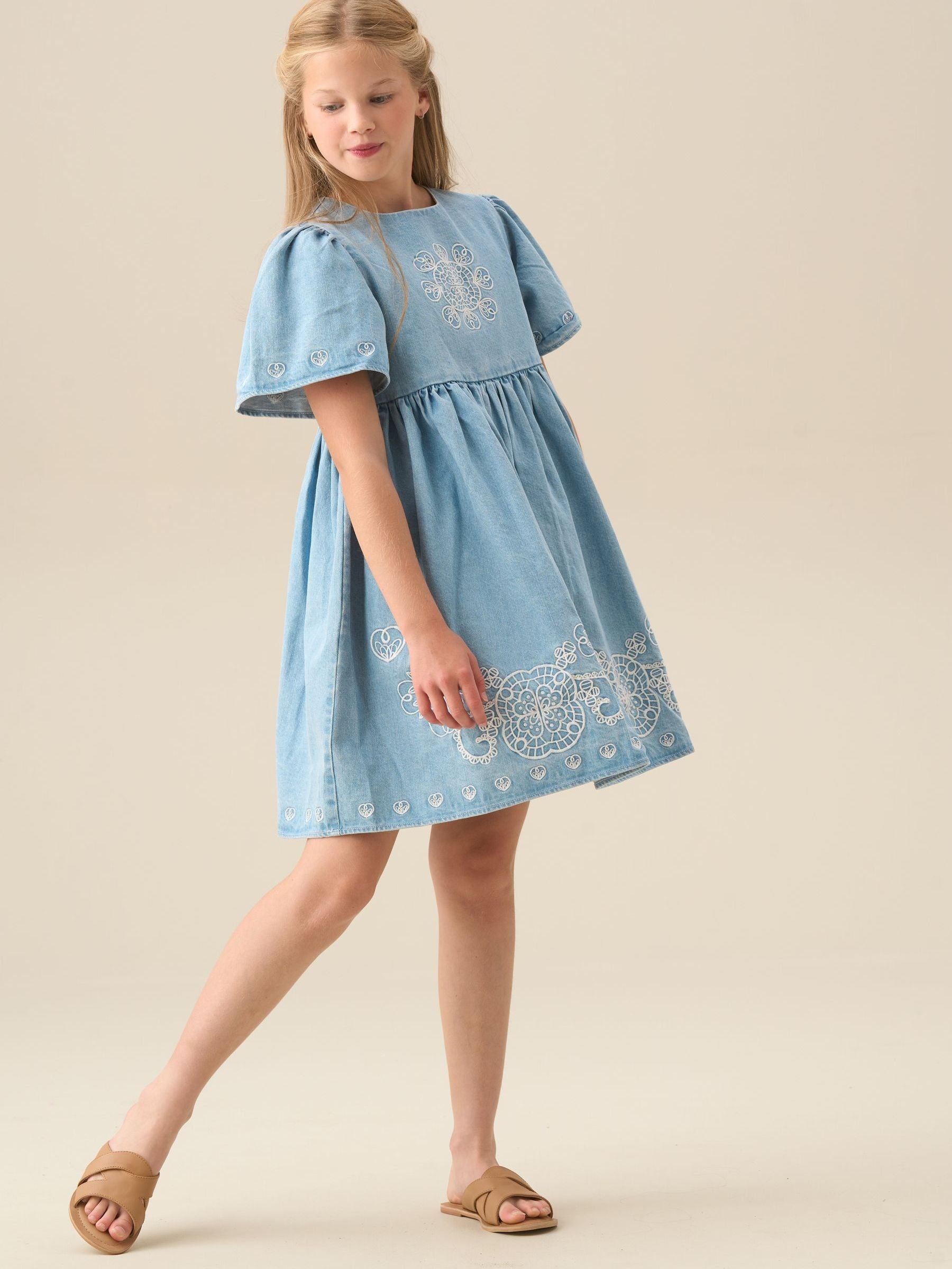 Angel & Rocket Blue Reyna Ivory Embroidered Swing Dress image 6