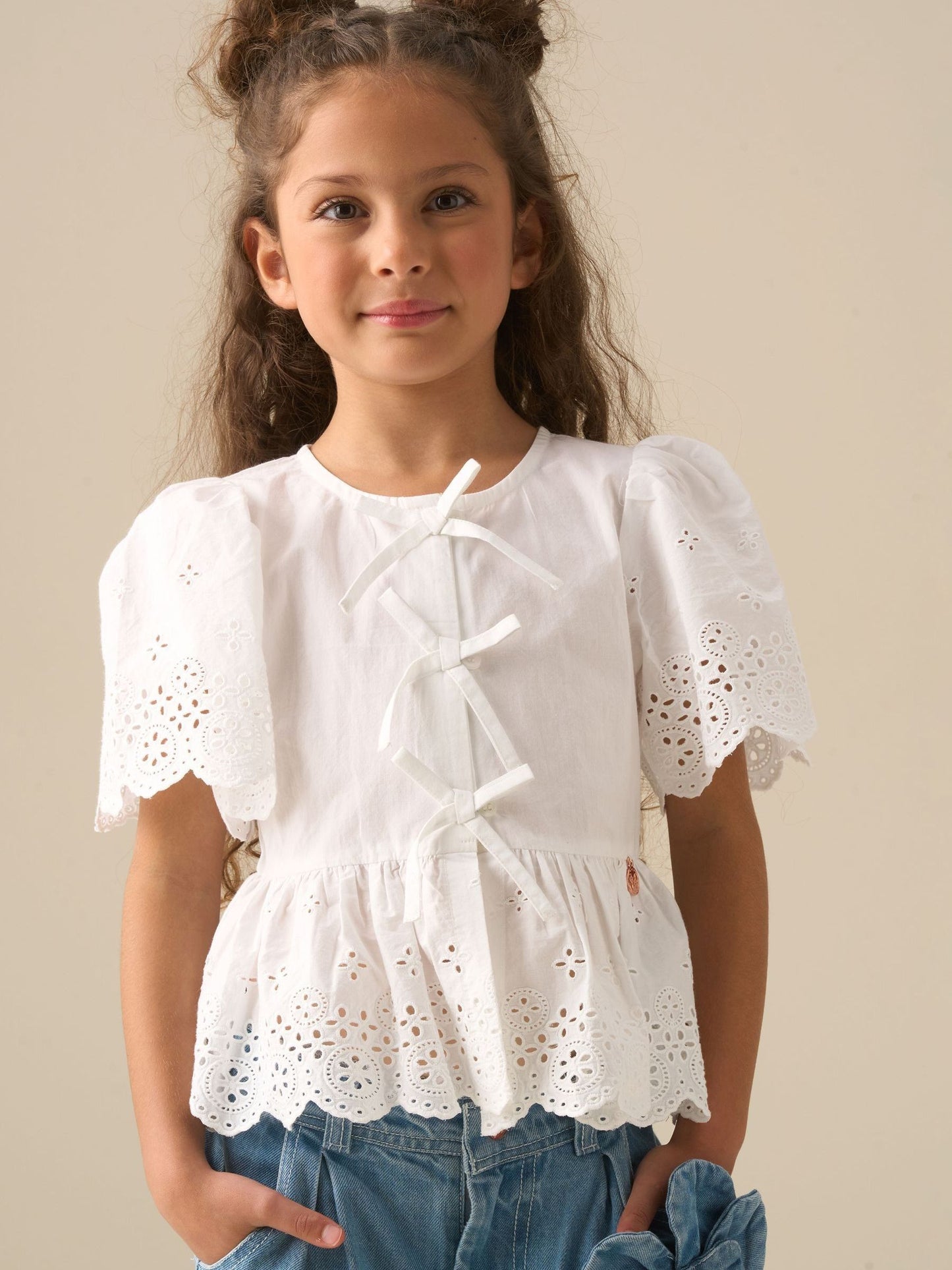 Dsiney Kidz - Angel & Rocket White Ria Broderie Tie Front Peplum Blouse image 1