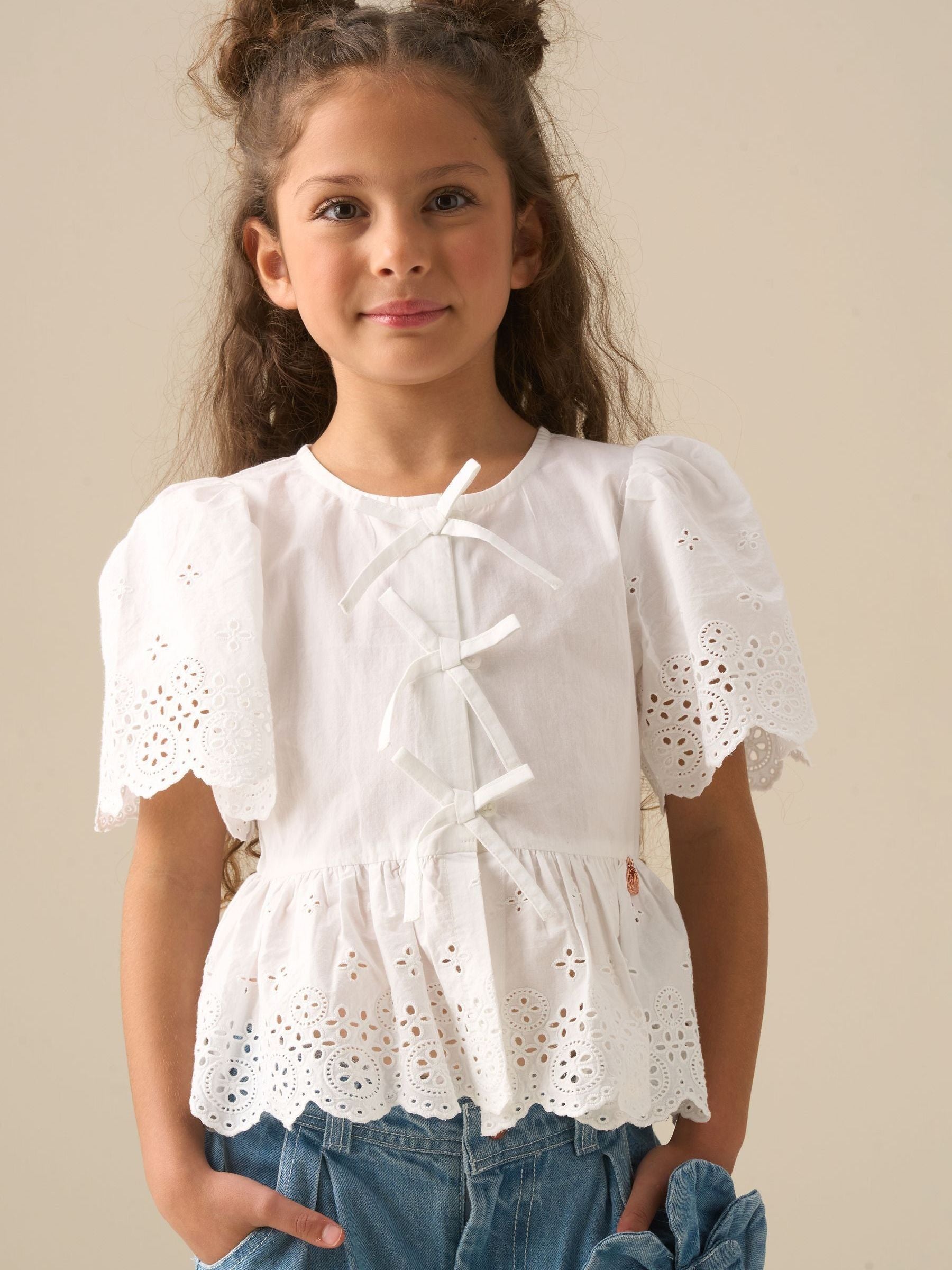 Dsiney Kidz - Angel & Rocket White Ria Broderie Tie Front Peplum Blouse image 1