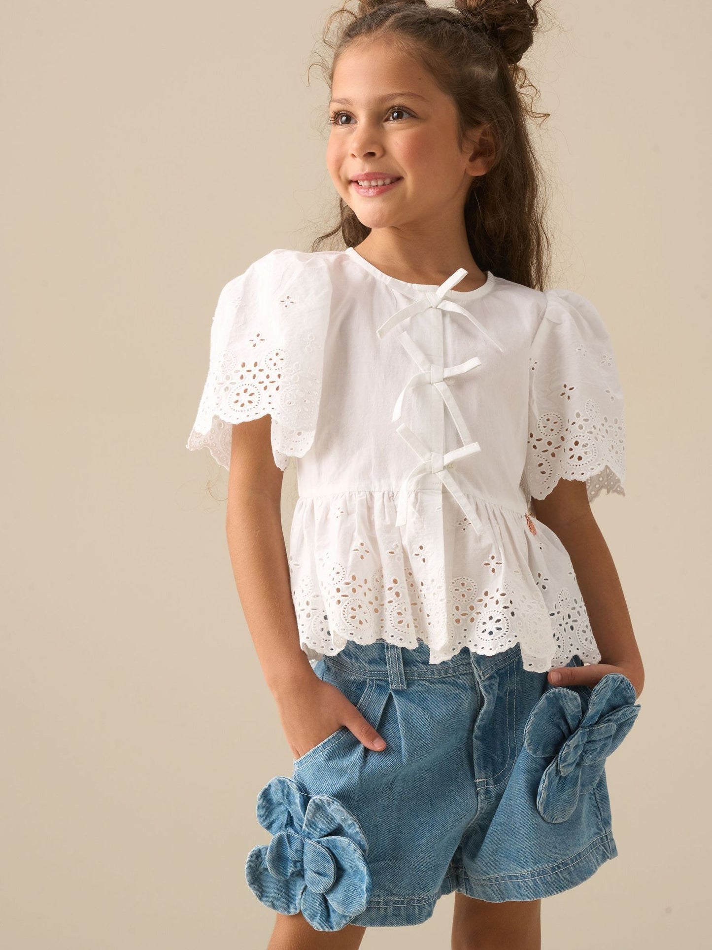 Dsiney Kidz - Angel & Rocket White Ria Broderie Tie Front Peplum Blouse image 2