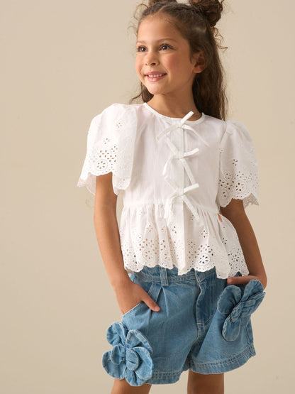 Dsiney Kidz - Angel & Rocket White Ria Broderie Tie Front Peplum Blouse image 2