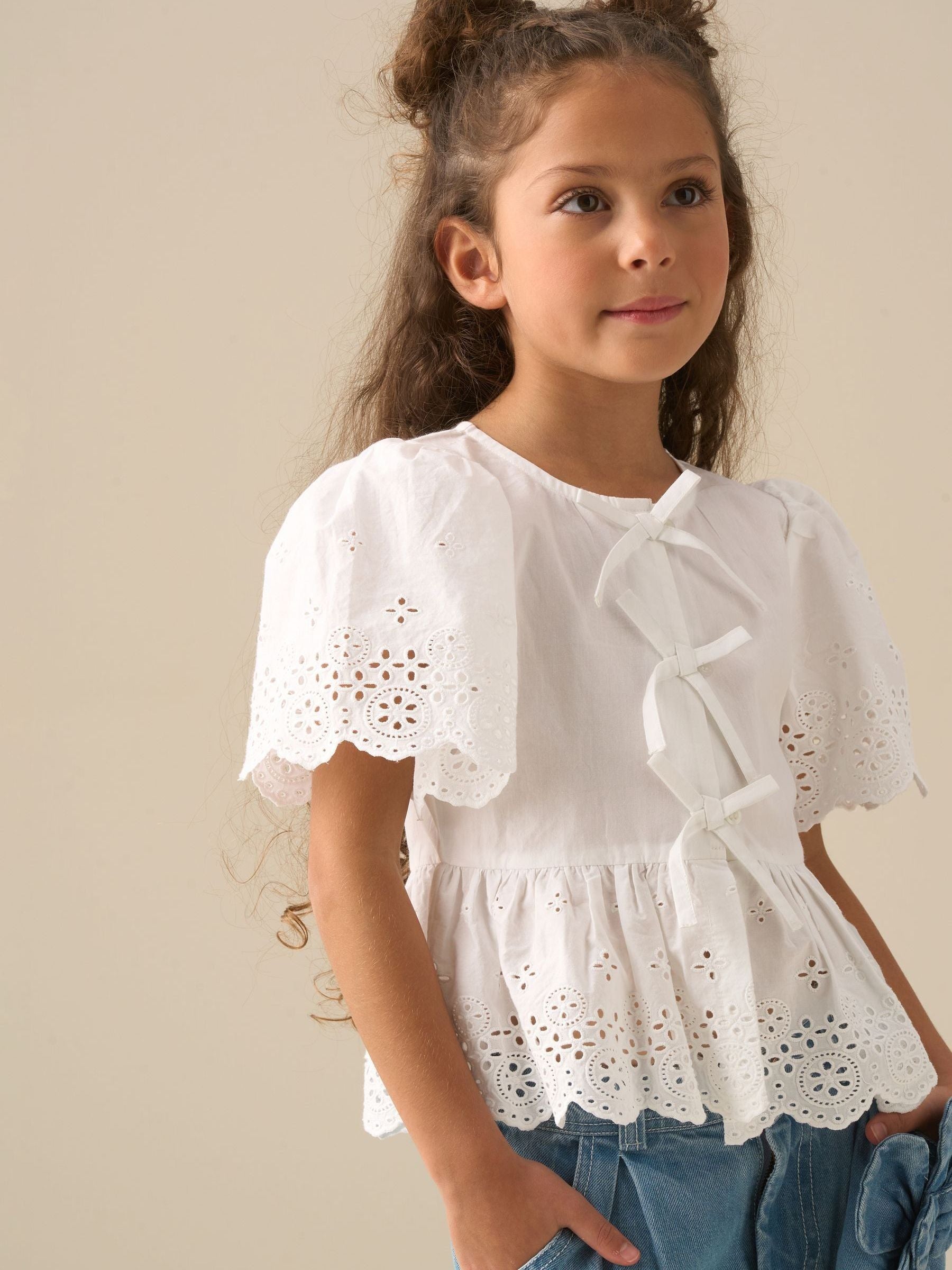 Dsiney Kidz - Angel & Rocket White Ria Broderie Tie Front Peplum Blouse image 4
