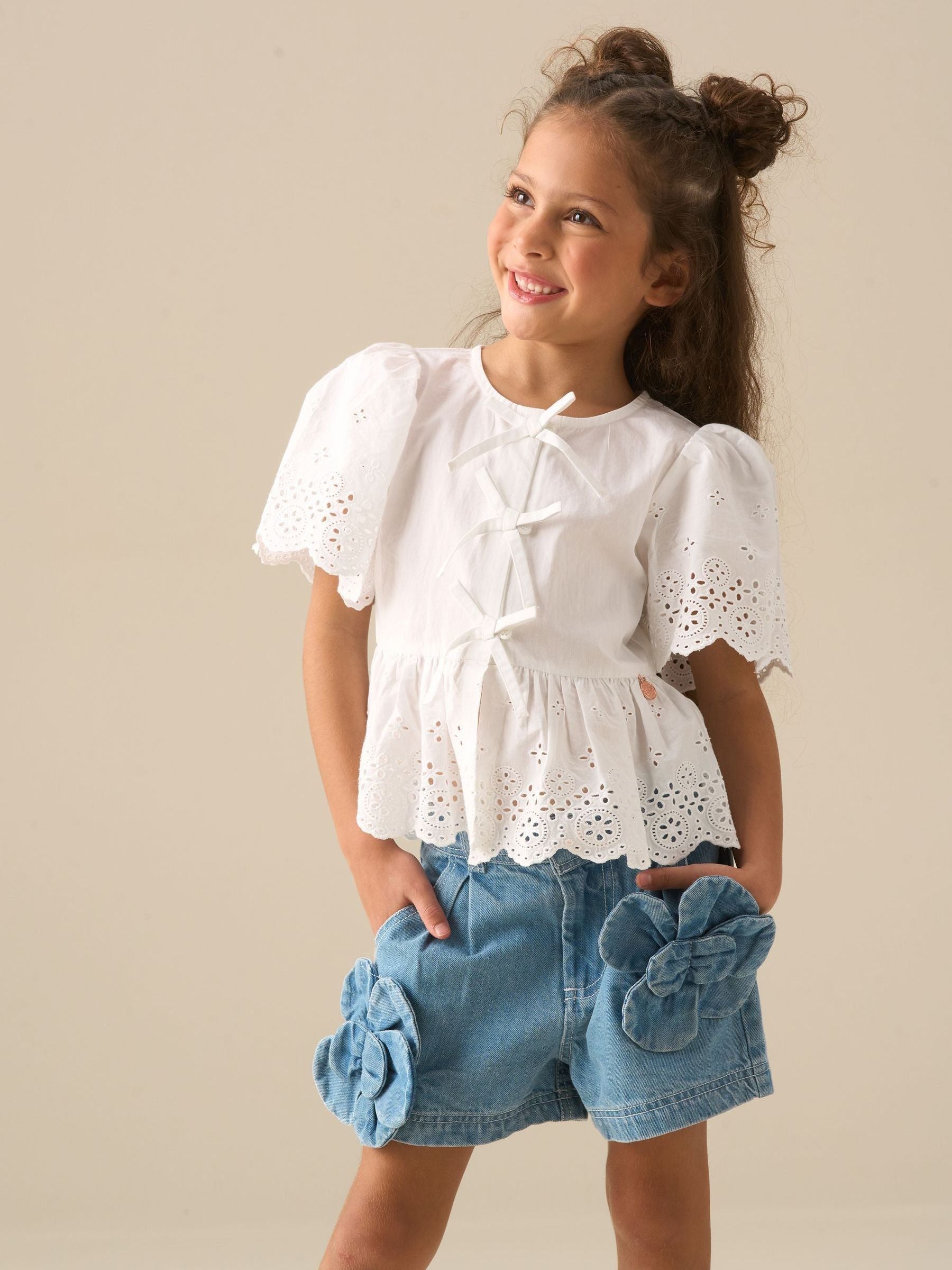 Dsiney Kidz - Angel & Rocket White Ria Broderie Tie Front Peplum Blouse image 5