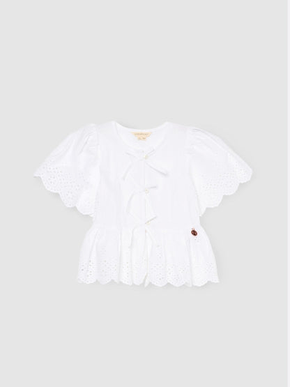 Dsiney Kidz - Angel & Rocket White Ria Broderie Tie Front Peplum Blouse image 6