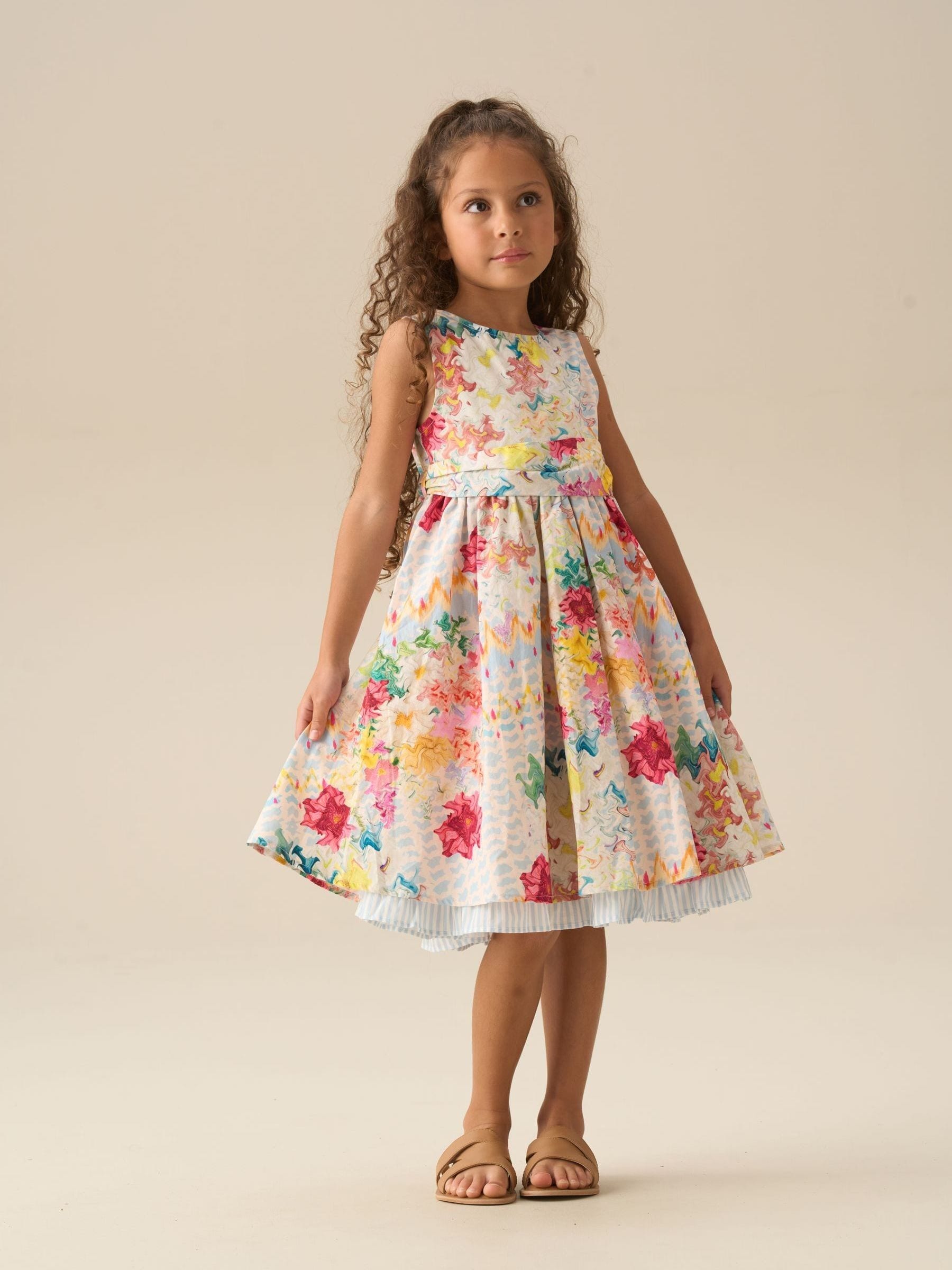Angel & Rocket Yellow Seren Print Stripe Sash Waist Dress image 4