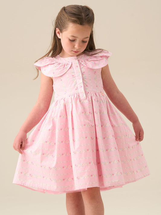Angel & Rocket Pink Ellery Floral Stripe Petal Collar Dress image 1