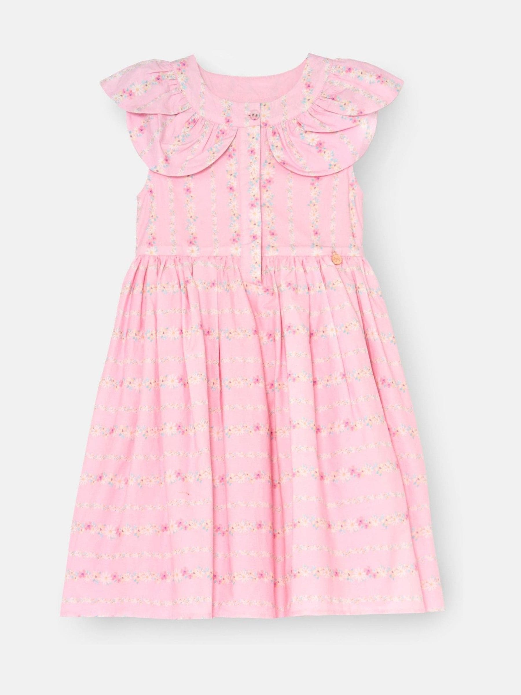 Angel & Rocket Pink Ellery Floral Stripe Petal Collar Dress image 6