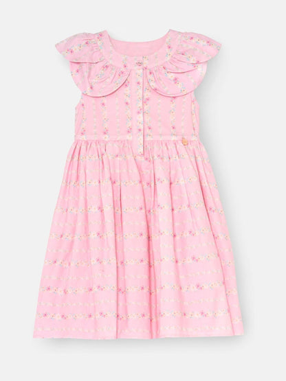 Angel & Rocket Pink Ellery Floral Stripe Petal Collar Dress image 6