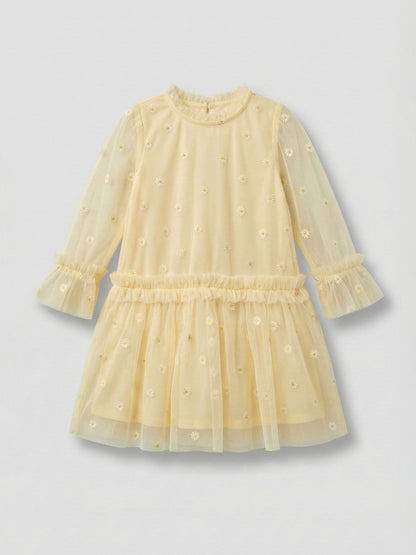 Angel & Rocket Yellow Neve Daisy Embroidered Mesh Dress image 1