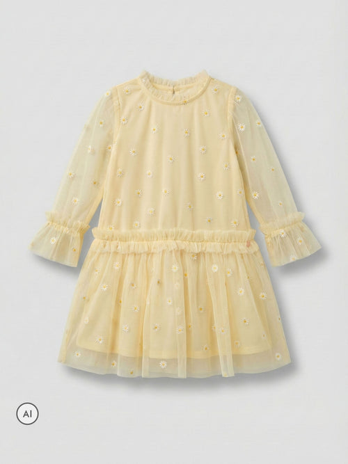 Dsiney Kidz - Angel & Rocket Yellow Neve Daisy Embroidered Mesh Dress image 1