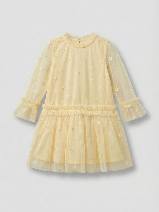 Angel & Rocket Yellow Neve Daisy Embroidered Mesh Dress image 1