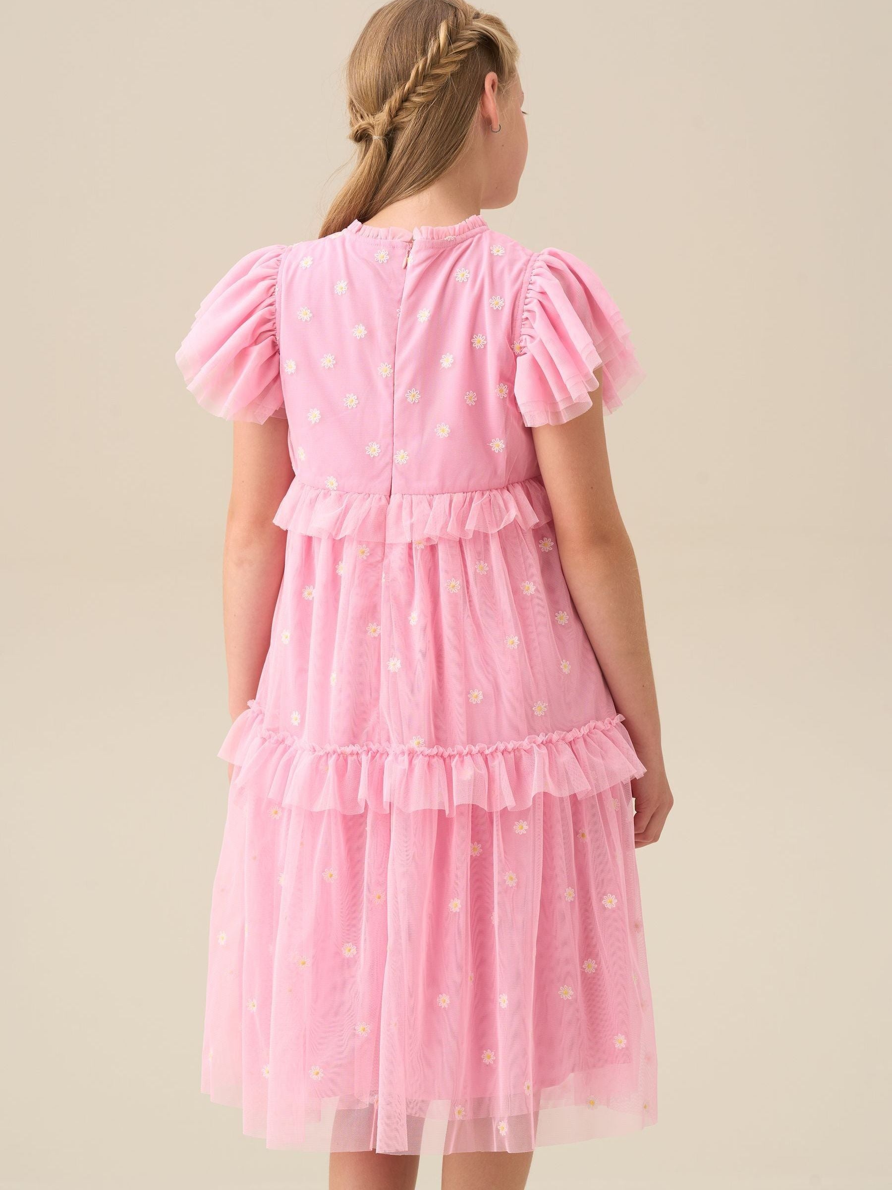 Angel & Rocket Pink Luisa Yellow Embroidered Mesh Dress image 3