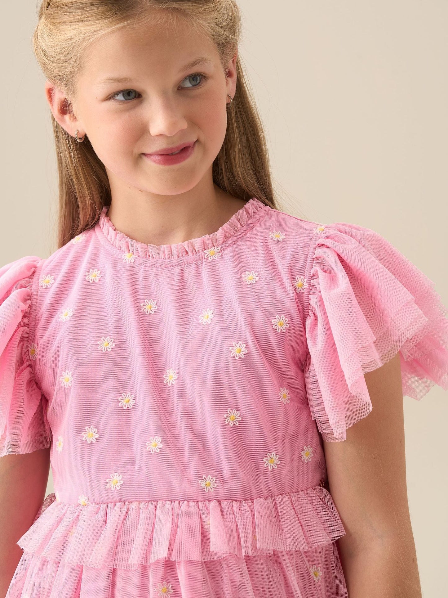 Dsiney Kidz - Angel & Rocket Pink Luisa Yellow Embroidered Mesh Dress image 4