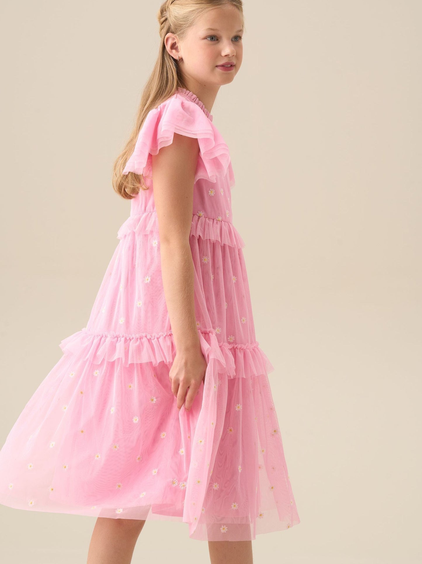 Angel & Rocket Pink Luisa Yellow Embroidered Mesh Dress image 5
