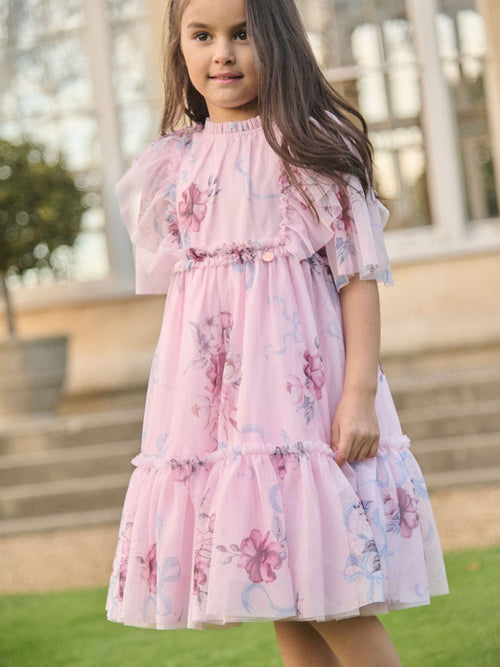 Dsiney Kidz - Angel & Rocket Pink Rosa Floral Mesh Dress image 1