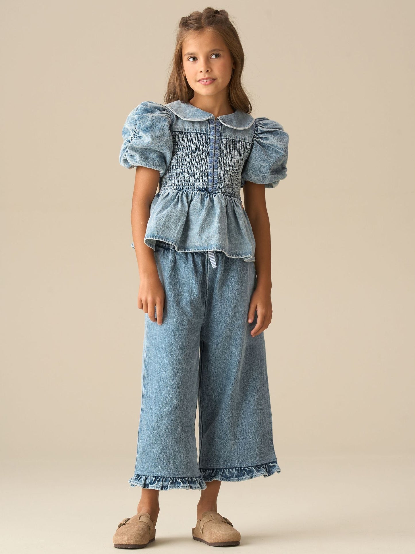 Dsiney Kidz - Angel & Rocket Blue Orla Blue Peter Pan Collar Shirred Denim Blouse image 3