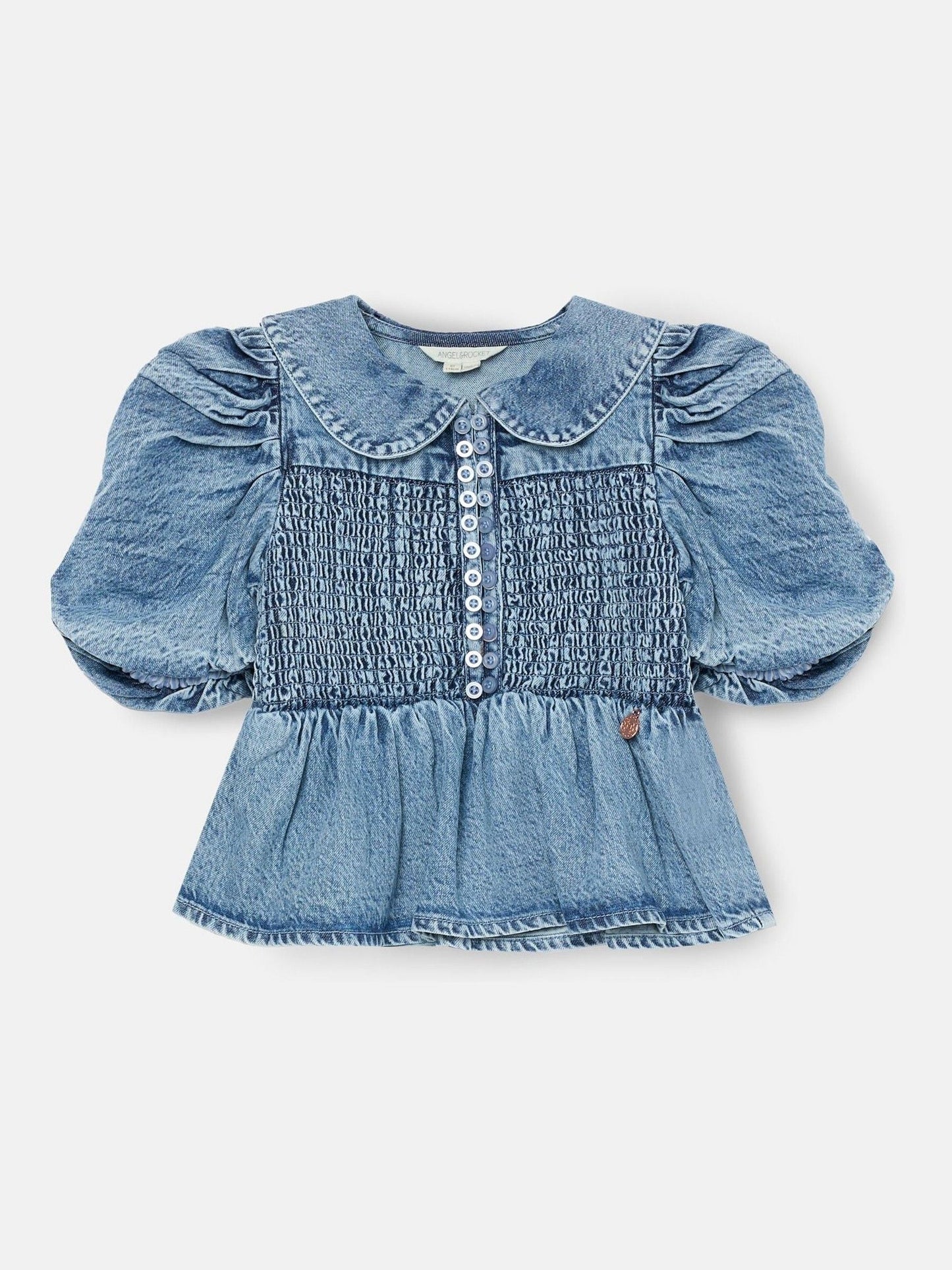 Dsiney Kidz - Angel & Rocket Blue Orla Blue Peter Pan Collar Shirred Denim Blouse image 5