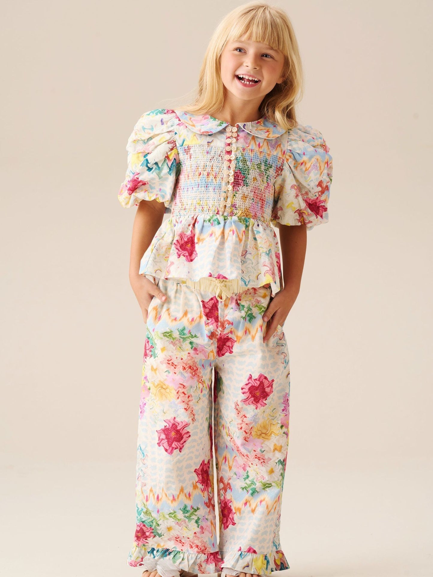 Dsiney Kidz - Angel & Rocket Cream Orla Multi Peter Pan Collar Shirred Blouse image 2