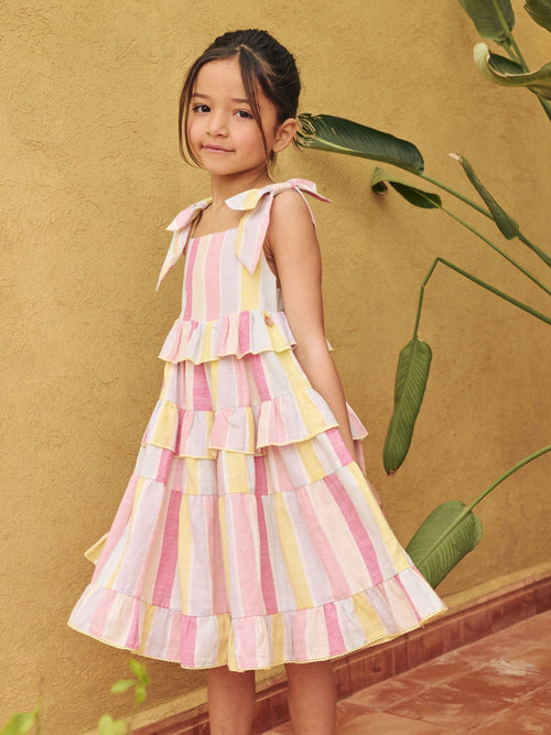 Dsiney Kidz - Angel & Rocket Pink Nola Pastel Stripe Tiered Dress image 1