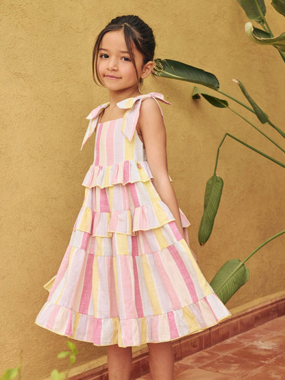 Angel & Rocket Pink Nola Pastel Stripe Tiered Dress image 1