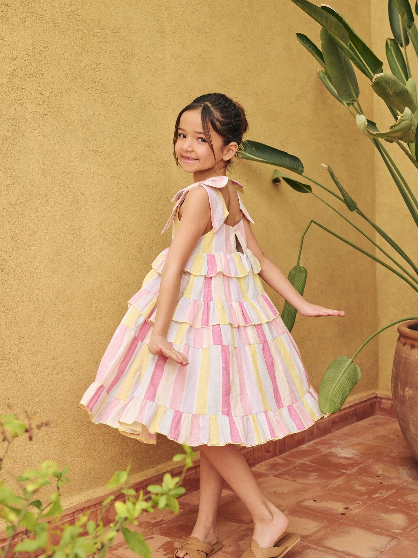 Angel & Rocket Pink Nola Pastel Stripe Tiered Dress image 3