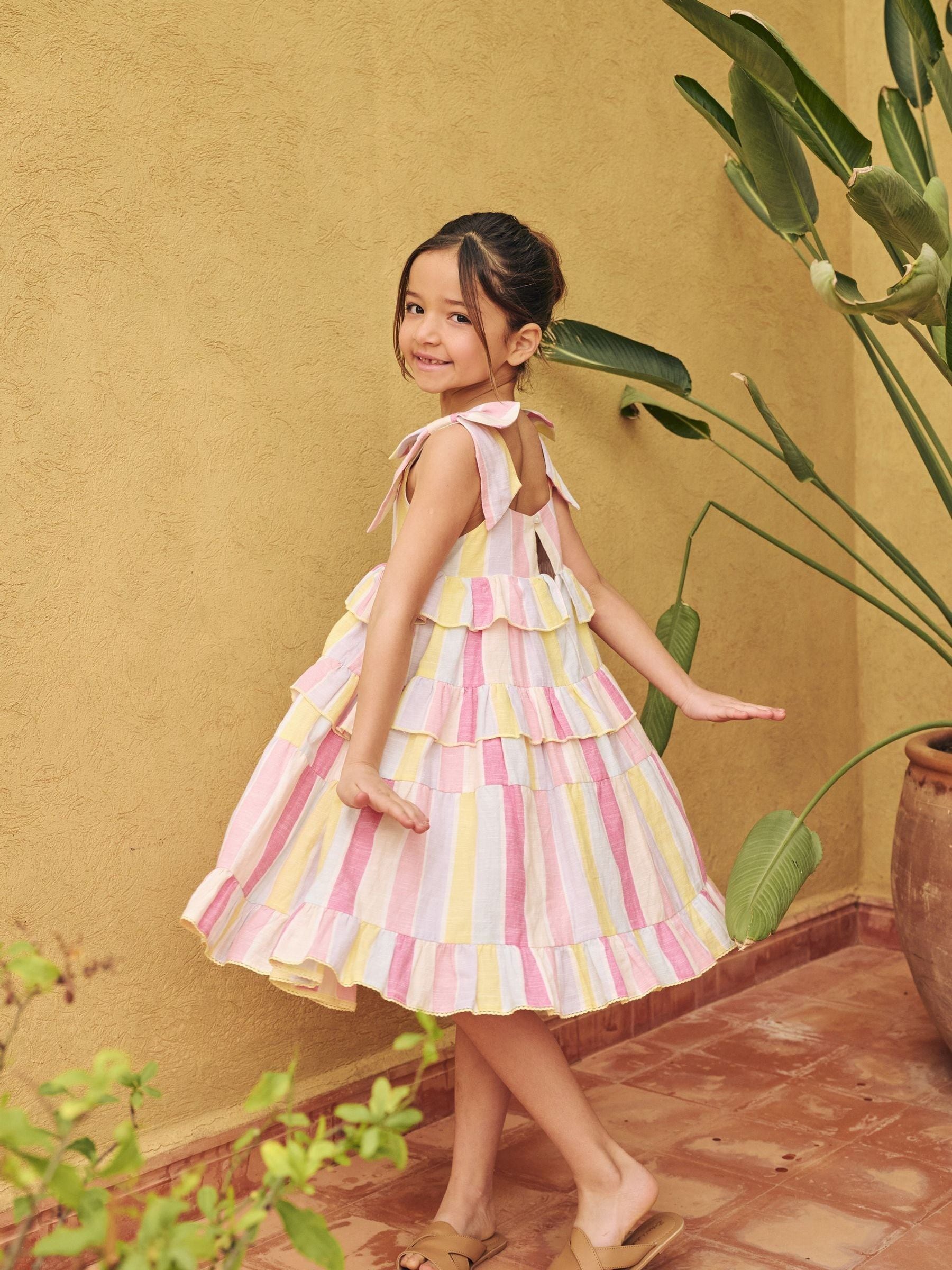 Angel & Rocket Pink Nola Pastel Stripe Tiered Dress image 3