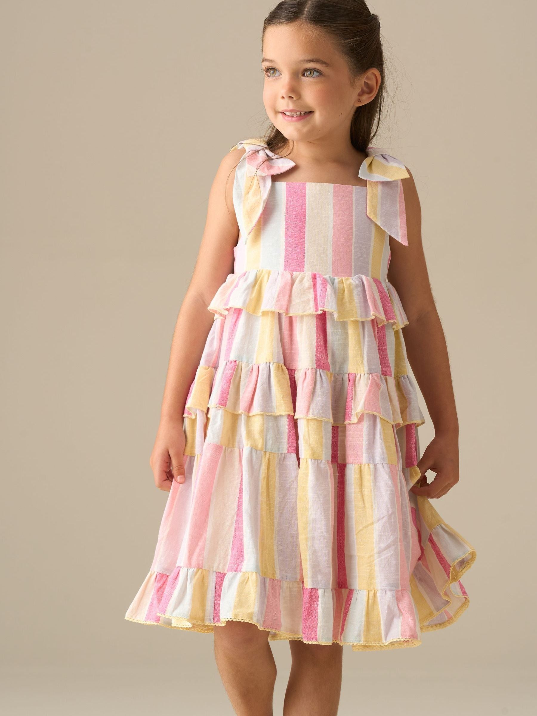 Angel & Rocket Pink Nola Pastel Stripe Tiered Dress image 4