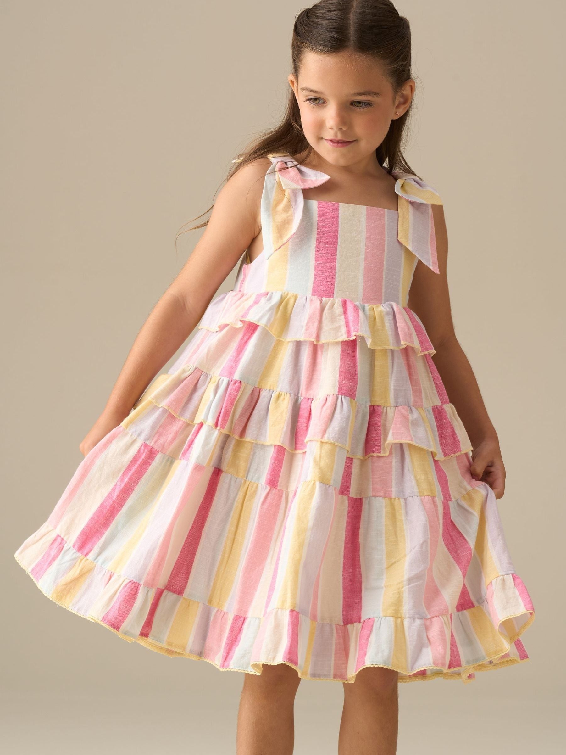 Angel & Rocket Pink Nola Pastel Stripe Tiered Dress image 5