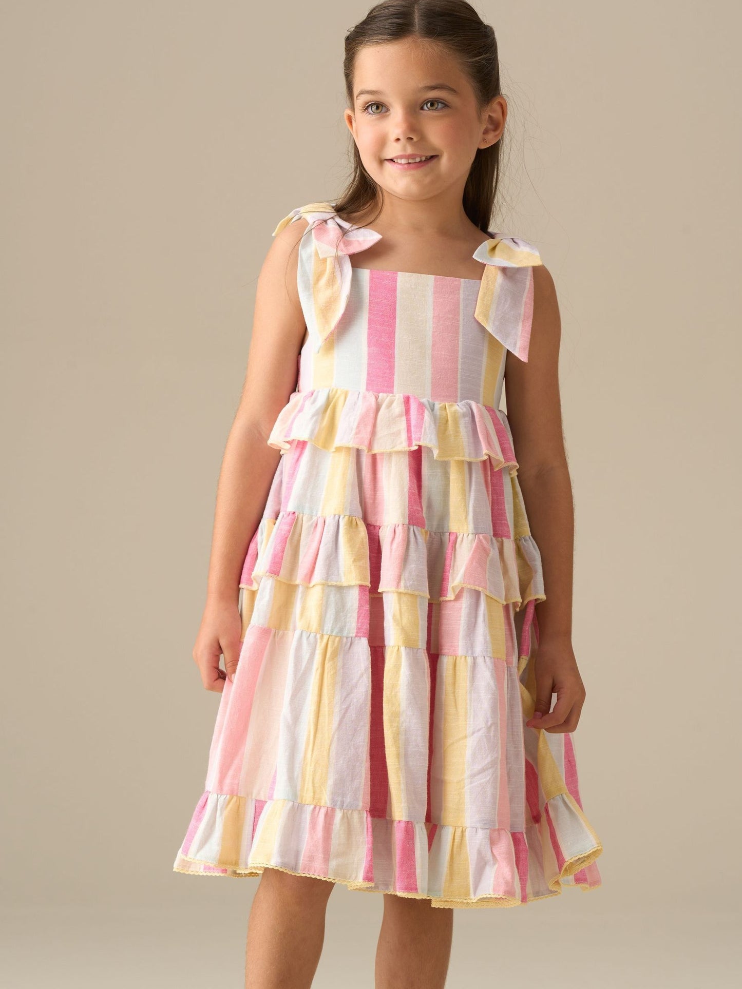 Angel & Rocket Pink Nola Pastel Stripe Tiered Dress image 8