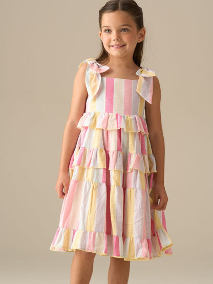 Angel & Rocket Pink Nola Pastel Stripe Tiered Dress image 8