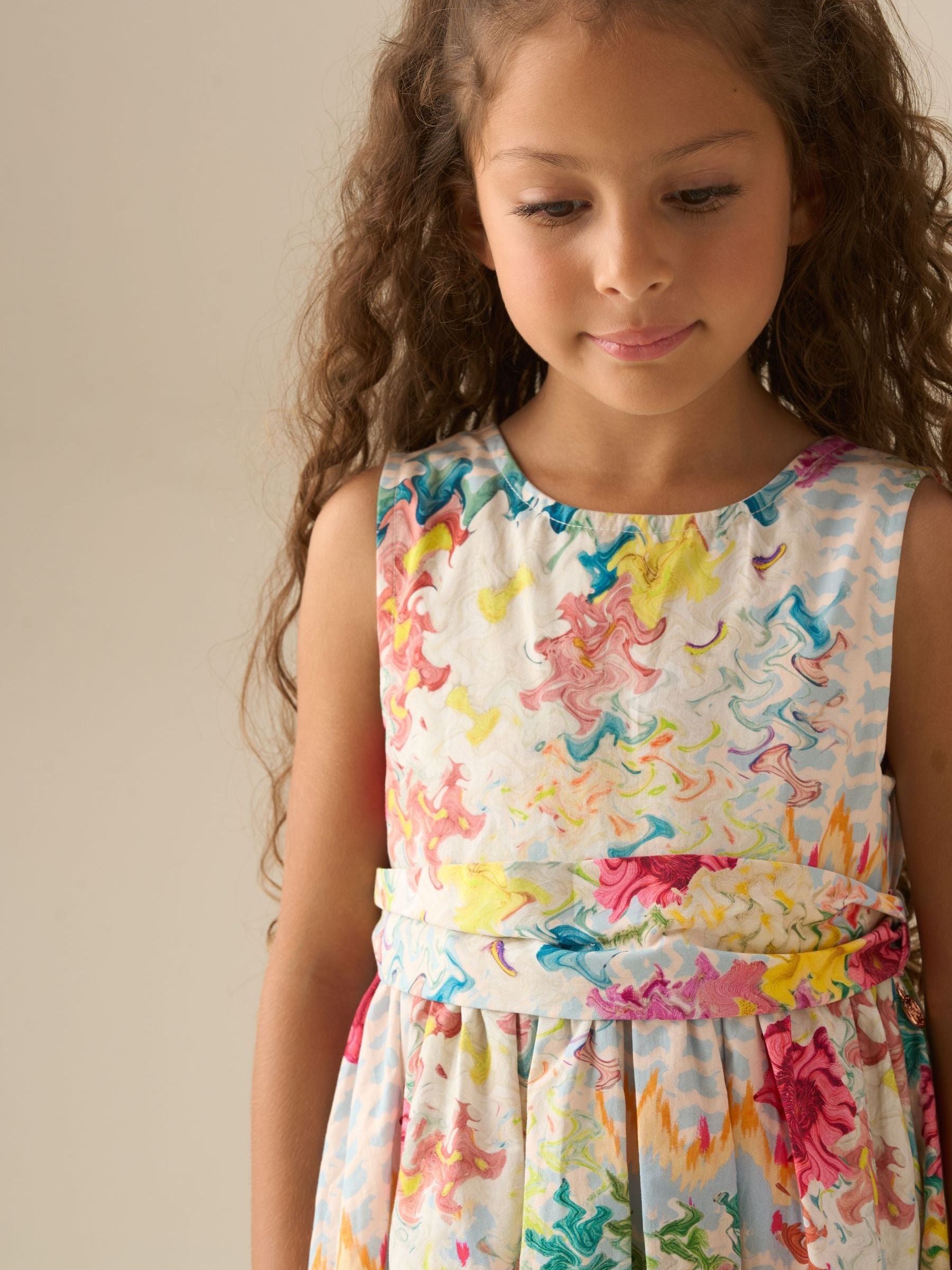 Angel & Rocket Cream Seren Print Stripe Sash Waist Dress image 6