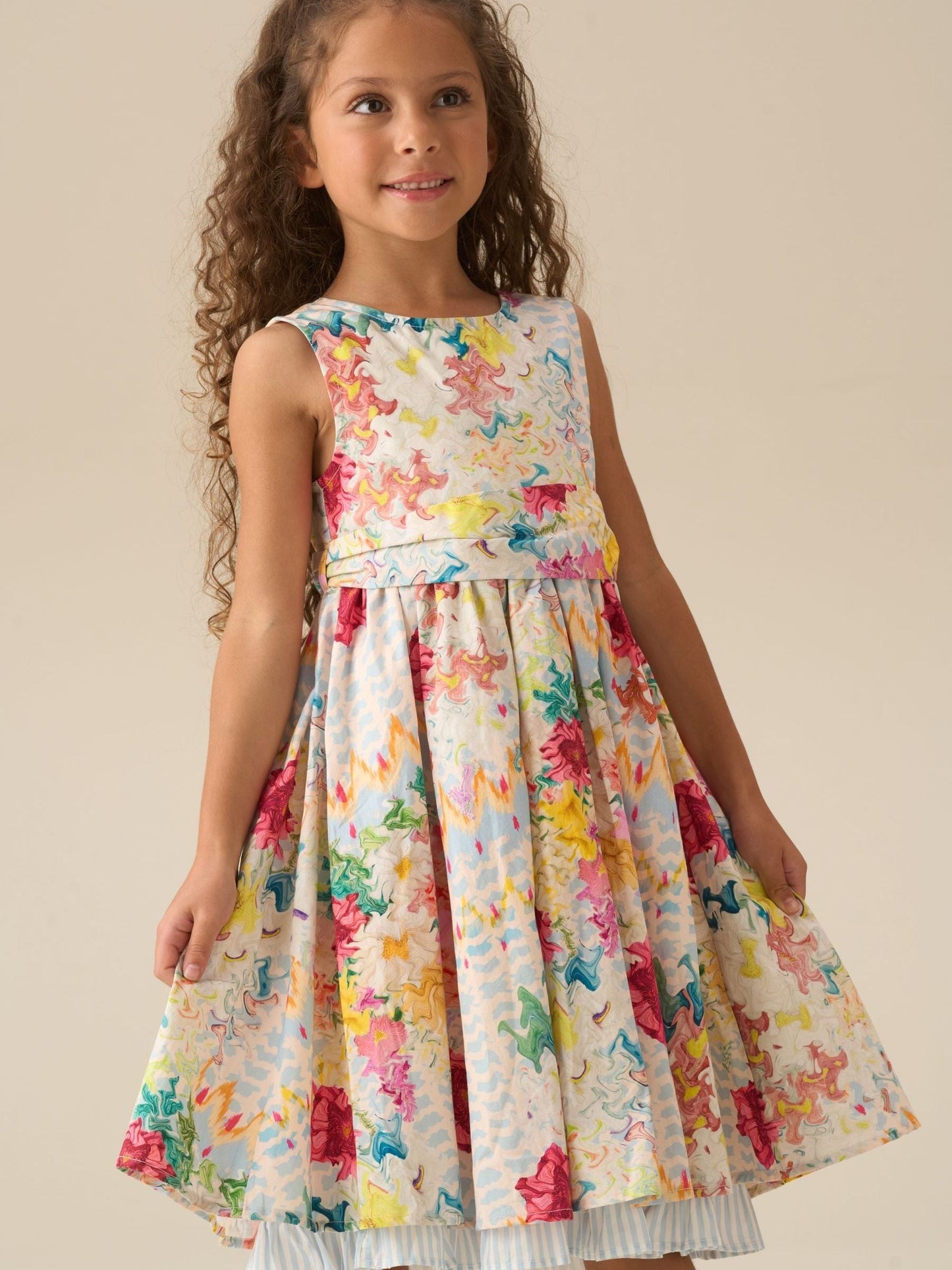 Angel & Rocket Cream Seren Print Stripe Sash Waist Dress image 7