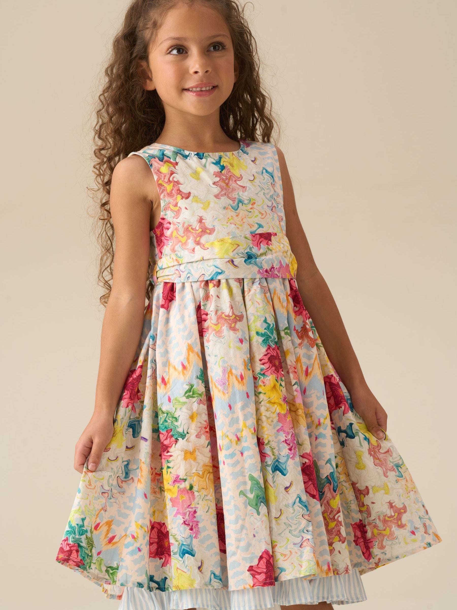 Angel & Rocket Cream Seren Print Stripe Sash Waist Dress image 7