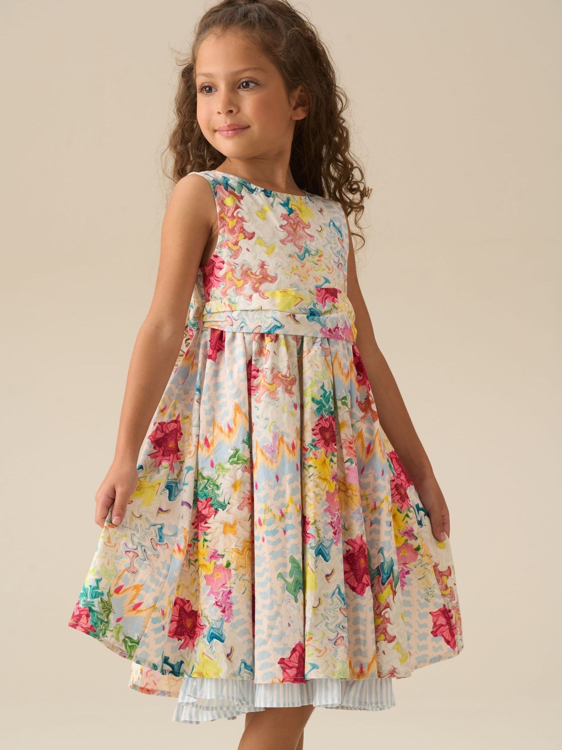Angel & Rocket Cream Seren Print Stripe Sash Waist Dress image 8
