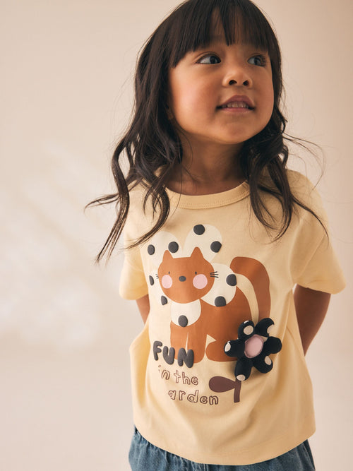 Dsiney Kidz - Ecru White Padded Cat Short Sleeve T-Shirt (3mths-7yrs) image 1