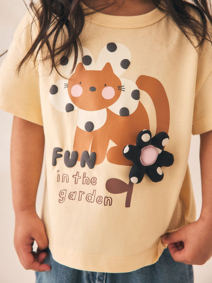 Dsiney Kidz - Ecru White Padded Cat Short Sleeve T-Shirt (3mths-7yrs) image 4