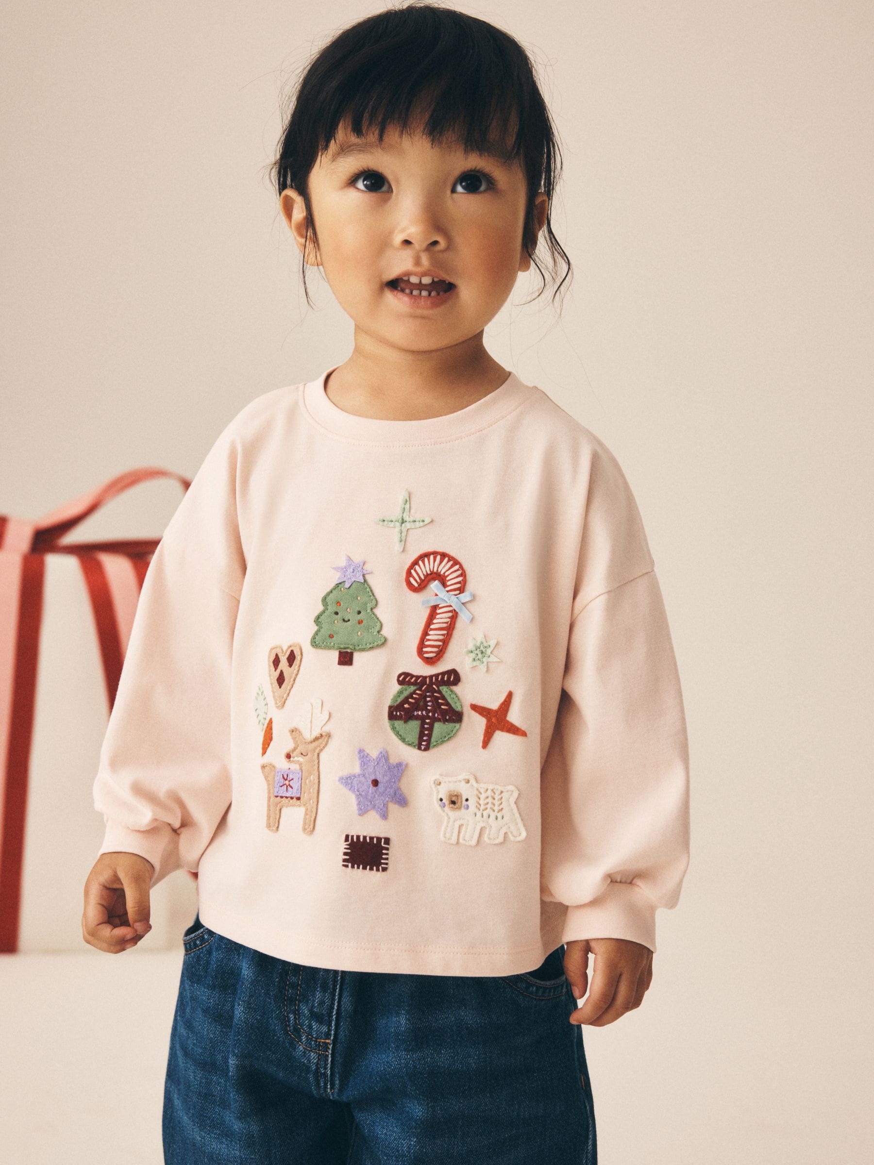 Dsiney Kidz - Light Pink Chistmas Applique Long Sleeve Top (3mths-7yrs) image 1