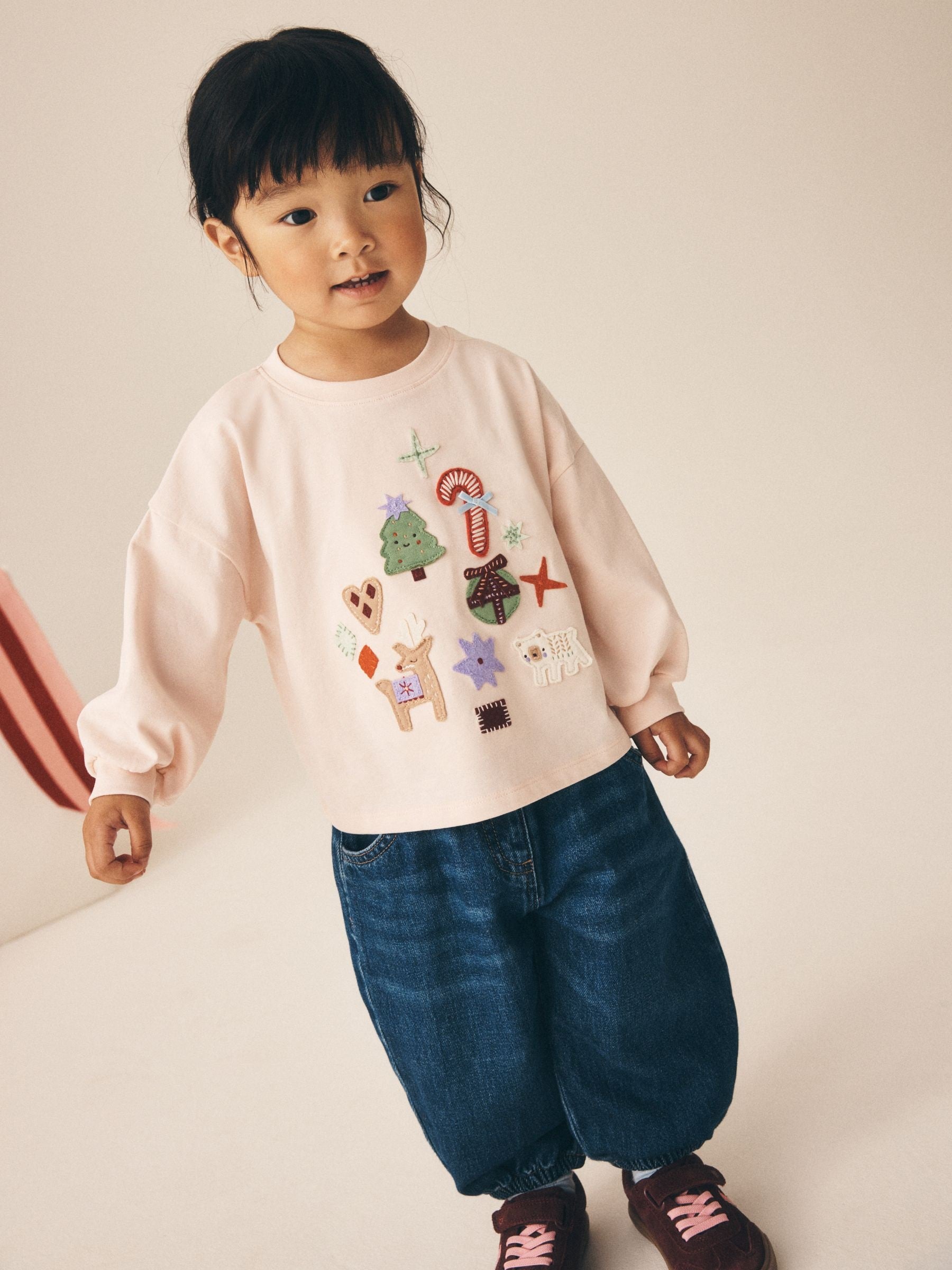 Dsiney Kidz - Light Pink Chistmas Applique Long Sleeve Top (3mths-7yrs) image 2