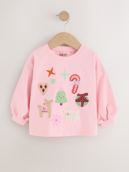 Dsiney Kidz - Light Pink Chistmas Applique Long Sleeve Top (3mths-7yrs) image 5
