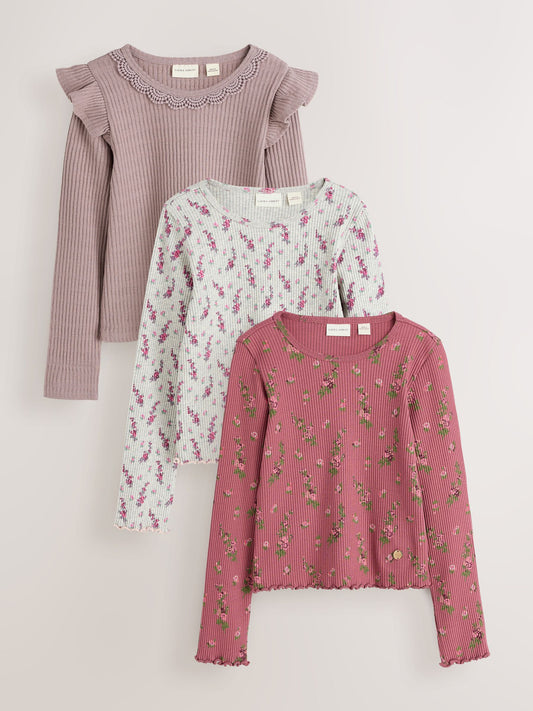 Dsiney Kidz - Laura Ashley Multi Long Sleeve Ribbed T-Shirts 3 Pack image 1