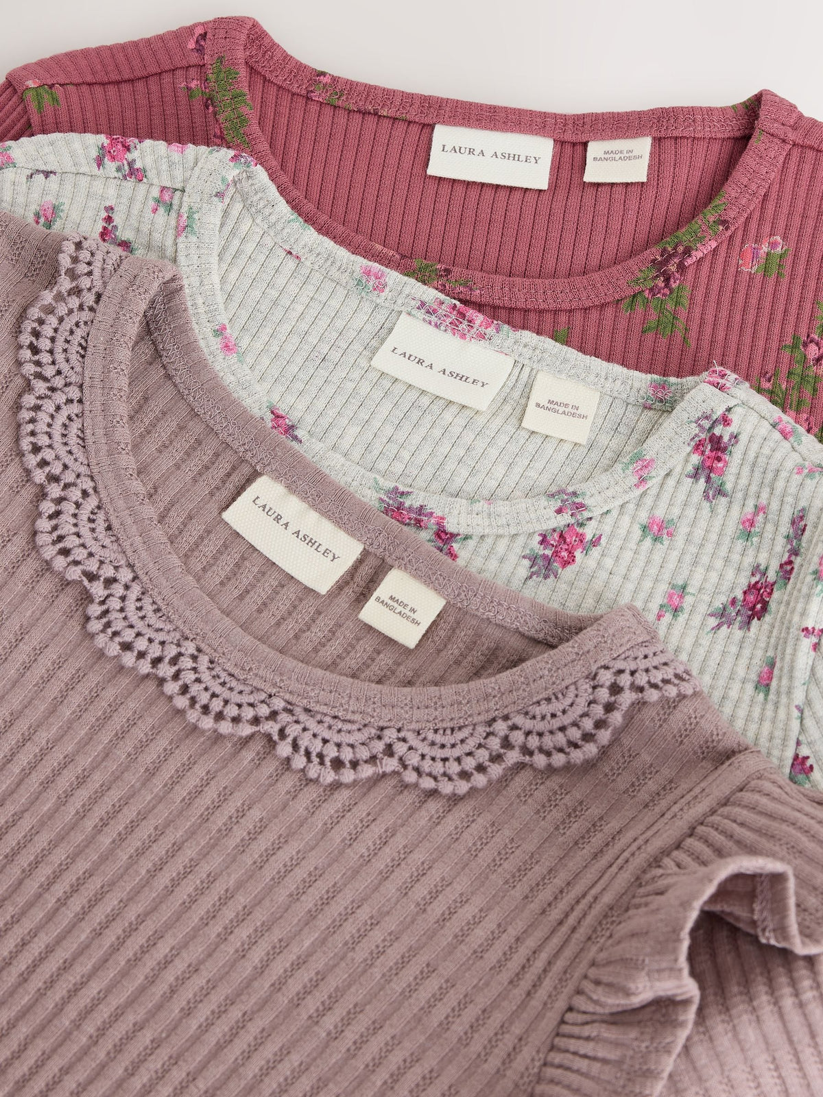 Dsiney Kidz - Laura Ashley Multi Long Sleeve Ribbed T-Shirts 3 Pack image 7